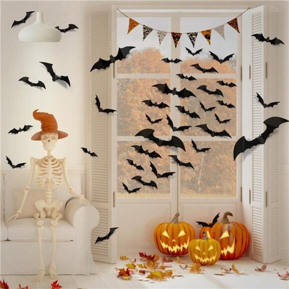 100pcs 3D PVC Bats Wall Decor Halloween Party Decorations - Picture 2 of 7